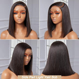 Perruque Lace 5x5 Closure, cheveux naturels vierges pré-épilés | Carré Yaki avec raie sur le côté