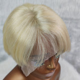Perruque Lace Front Courte Coupée Pixie en Cheveux Humains Blonds 613 Pré-Coiffée