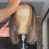 Perruque Lace Front à Coupe Carrée Dégradée Cheveux Humains Blonds Mèches