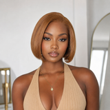 {50% de réduction} Perruque Lace Wig Cheveux Humains Courts Miel Pré-coiffée Raie Latérale 4.5 x 4.5