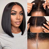 Perruque Bob Lisse Soie Cheveux Humains Pré-Plumés 360 Lace Invisible Strap Pré-Coupé 250% de Densité
