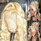 Perruque en dentelle de cheveux humains pré-épilée 613 Blonde pleine dentelle avec bretelles invisibles