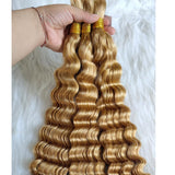 Extensions de Cheveux Humains en Vrac #27 Blond Miel pour Tresses Sans Nœuds Bohèmes Deep Wave