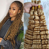 Extensions de Cheveux Humains en Vrac #27 Blond Miel pour Tresses Sans Nœuds Bohèmes Deep Wave