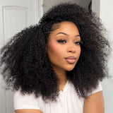 Demi-perruque réversible avec cordon de serrage, cheveux humains crépus afro, sans colle