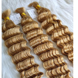 Extensions de Cheveux Humains en Vrac #27 Blond Miel pour Tresses Sans Nœuds Bohèmes Deep Wave