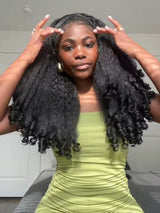 Demi-perruque 3 en 1 avec cordon de serrage, cheveux crépus à pointes bouclées, perruque sans colle en cheveux humains