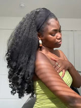 Demi-perruque 3 en 1 avec cordon de serrage, cheveux crépus à pointes bouclées, perruque sans colle en cheveux humains