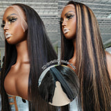 Perruque en dentelle magique remplaçable Zip-Go 13x6 Frontal et 5x5 Closure avec mèches effet "peau fondue"