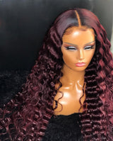 Imani | Perruque Lace Front de cheveux humains 13x6 pré-épilée bordeaux ombré, loose wave