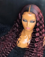 Imani | Perruque Lace Front de cheveux humains 13x6 pré-épilée bordeaux ombré, loose wave