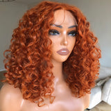 Perruque Lace Front Ondulée Bouncy Gingembre 13x6 / 13x4 Cheveux Humains Déjà Épilés