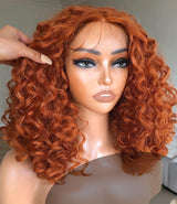 Perruque Lace Front Ondulée Bouncy Gingembre 13x6 / 13x4 Cheveux Humains Déjà Épilés