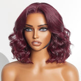 Perruque courte ondulée bordeaux 13x6 99J, densité 250 %, cheveux naturels, perruque Lace Front pré-épilée