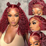 {Vente Flash} Perruque Lace Front à Ondulations Profondes, Cheveux Humains, Pré-Épilée, Rouge Bordeaux 99J, 5x5/13x6