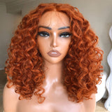 Perruque Lace Front Ondulée Bouncy Gingembre 13x6 / 13x4 Cheveux Humains Déjà Épilés
