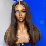 Perruque 13X6 Lace Front en cheveux humains superposés Yaki avec mèches