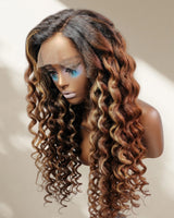 Perruque Lace Front Kinky Loose Highlights Capuchon Ajusté 13x6 Sans Colle Effet Peau Fondue
