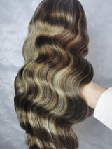 {DERNIÈRE-PROMOTION} Perruque Lace Front Wavy Cheveux Naturels Dentelle Transparente Blonds Méchés