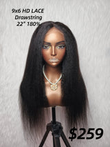 {LAST-PIECE-CLEARANCE} 9x6 HD Lace Drawstring Kinky Straight Human Hair Lace Wig