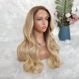 [SalonLux] Perruque Lace Front ondulée Ombre blonde 13x4 HD Lace cheveux humains pré-épilée
