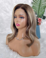 [SalonLux] Perruque Lace Front à Cheveux Naturels Bob Ondulé Balayage HD Lace 13x4 Pré-épilée