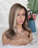 [SalonLux] Perruque Lace Front à Cheveux Naturels Bob Ondulé Balayage HD Lace 13x4 Pré-épilée