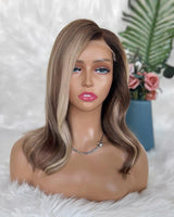 [SalonLux] Perruque Lace Front à Cheveux Naturels Bob Ondulé Balayage HD Lace 13x4 Pré-épilée