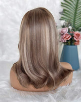 [SalonLux] Perruque Lace Front à Cheveux Naturels Bob Ondulé Balayage HD Lace 13x4 Pré-épilée