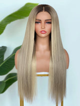 [SalonLux] Perruque Lace Front Ombre Droite Platine 13x4 HD Lace Préplumée Cheveux Humains