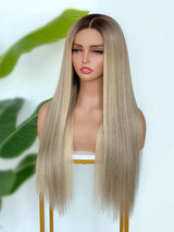 [SalonLux] Perruque Lace Front Ombre Droite Platine 13x4 HD Lace Préplumée Cheveux Humains