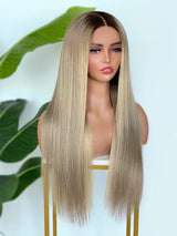 [SalonLux] Perruque Lace Front Ombre Droite Platine 13x4 HD Lace Préplumée Cheveux Humains