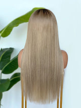 [SalonLux] Perruque Lace Front Ombre Droite Platine 13x4 HD Lace Préplumée Cheveux Humains