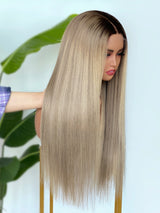 [SalonLux] Perruque Lace Front Ombre Droite Platine 13x4 HD Lace Préplumée Cheveux Humains