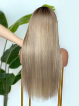 [SalonLux] Perruque Lace Front Ombre Droite Platine 13x4 HD Lace Préplumée Cheveux Humains