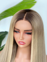 [SalonLux] Perruque Lace Front Ombre Droite Platine 13x4 HD Lace Préplumée Cheveux Humains