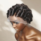 Perruque pleine lace de cheveux humains, bouclée et pré-coiffée, avec tulle transparent
