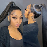 {Soldes Exceptionnels} Perruque Lace Front 360 à Sangles Invisibles, Cheveux Humains Lisses 250%