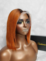 {DERNIÈRE-PIÈCE-EN-STOCK} Perruque Bob Cheveux Humains Ombrés Roux en Dentelle Transparente 13x4