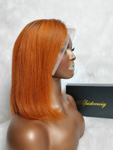 {DERNIÈRE-PIÈCE-EN-STOCK} Perruque Bob Cheveux Humains Ombrés Roux en Dentelle Transparente 13x4
