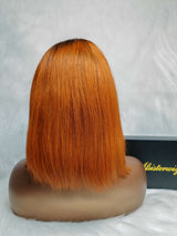 {DERNIÈRE-PIÈCE-EN-STOCK} Perruque Bob Cheveux Humains Ombrés Roux en Dentelle Transparente 13x4
