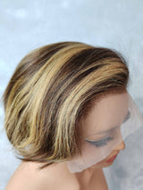 {DERNIÈRE-PIÈCE-DÉSTOCKAGE} Perruque Lace Pixie avec mèches, cheveux humains, 13x4, transparence
