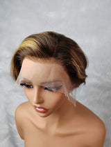 {DERNIÈRE-PIÈCE-DÉSTOCKAGE} Perruque Lace Pixie avec mèches, cheveux humains, 13x4, transparence
