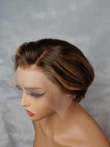 {DERNIÈRE-PIÈCE-DÉSTOCKAGE} Perruque Lace Pixie avec mèches, cheveux humains, 13x4, transparence