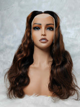 {DERNIÈRE-PIÈCE-EN-LIQUIDATION} Perruque Lace Frontale 13x4 Transparente Cheveux Humains Châtain Mèches Blondes Ondulés