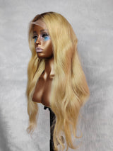 {DERNIÈRE-PIÈCE-DÉSTOCKAGE} Perruque Lace Front Ondulée Naturelle en Cheveux Humains Blonds Mèches