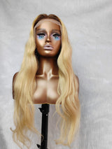 {DERNIÈRE-PIÈCE-DÉSTOCKAGE} Perruque Lace Front Ondulée Naturelle en Cheveux Humains Blonds Mèches