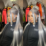 Lillian | Perruque Lace Front Cheveux Humains Gris Argent Pré-épilée