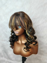 {LAST-PIECE-CLEARANCE} Perruque Lace Front 13X4 Transparente avec Frange en Cheveux Humains Mèches