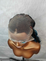 {DERNIÈRE-PIÈCE-EN-STOCK} Perruque ondulée 13x4 en cheveux humains bleus avec mèche transparente